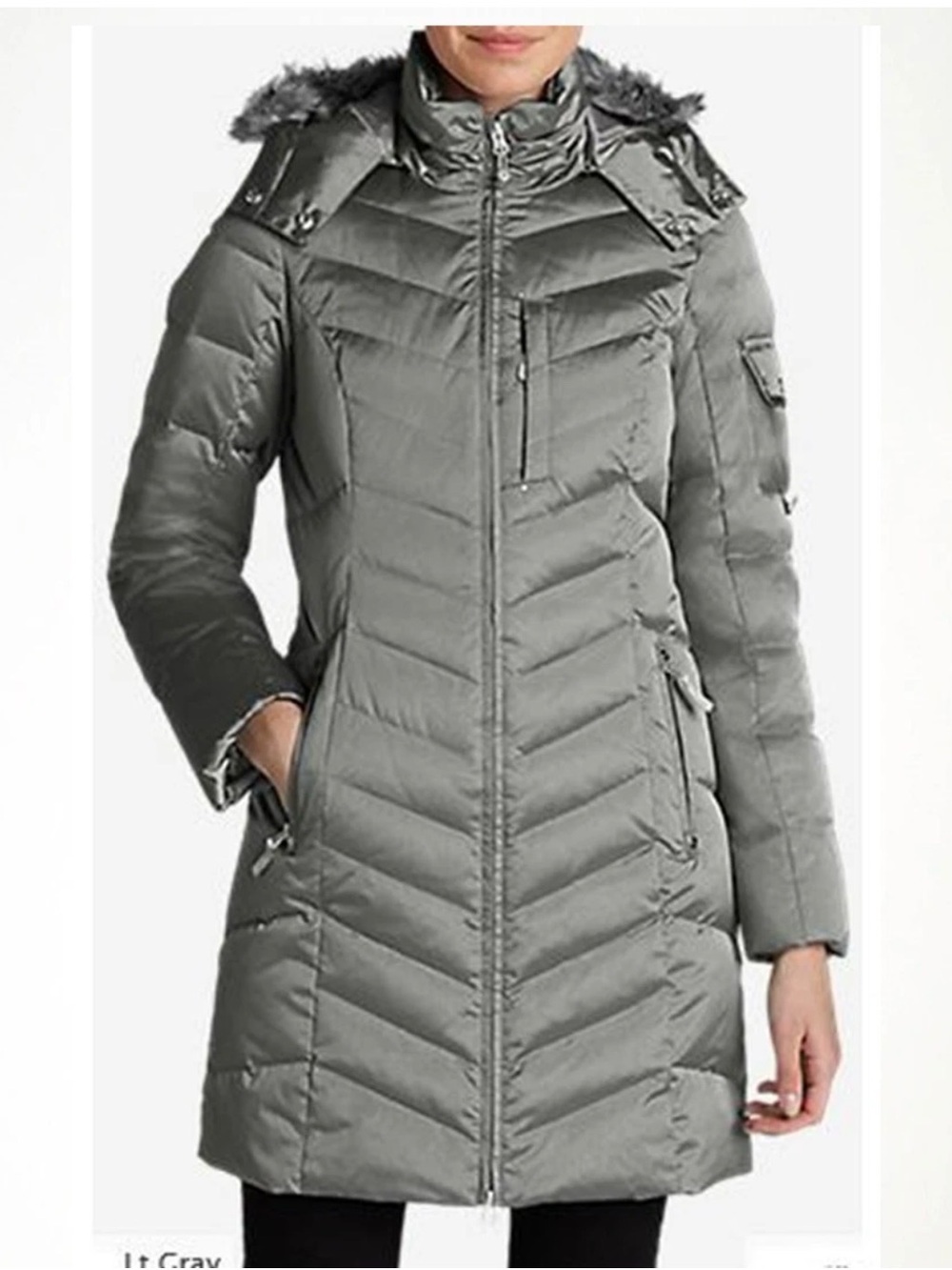 Eddie Bauer Olive Green Quilted Long Puffer Coat with Fur Hood Size M - Picture 11 of 11